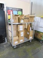 2 TIER ALUMINUM COOLER CART W/ MISC. CLEANING SUPPLIES