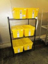 BLACK METRO RACK W/ 6 YELLOW FLIP TOP TOTE BINS