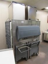 2 SCOTSMAN F1522L-1E REMOTE ICE FLAKER HEADS WITH FOLLETT BIN, CARTS