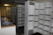 LOT OF PHARMACY SHELVING AND COUNTERS