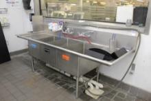 3 COMPARTMENT STAINLESS STEEL SINK W/ BUILT IN HAND SINK