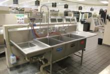 3 COMPARTMENT STAINLESS STEEL SINK W/ TRASH CHUTE 103IN
