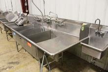 10FT STAINLESS STEEL 3-COMPARTMENT SINK W/ HAND SINK