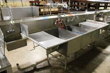 10FT STAINLESS STEEL 3-COMPARTMENT SINK W/ HAND SINK
