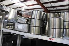 1 LOT - MISC LOT OF STAINLESS STEEL INSERT PANS, STAINLESS STEEL SERVING TRAYS, & CAKE PAN MOLDS