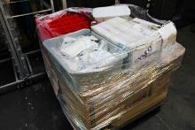 1 LOT - PALLET OF NEW ASSORTED SMALLWARES INCLUDING SOUP BOWLS, PLATTERS, SILVERWARE, DISH LUG, ETC.