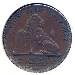 Belgium 1870 2 centimes choice XF