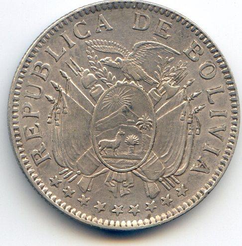 Bolivia 1909-H silver 50 centavos XF