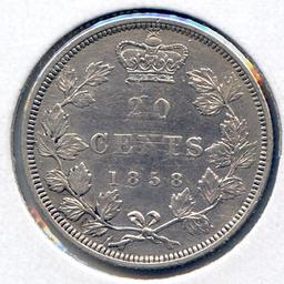 Canada 1858 silver 20 cents good VF details