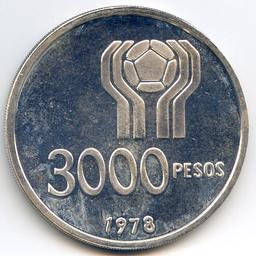Argentina 1978 silver 3000 peso World Cup PROOF