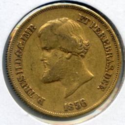 Brazil 1856 GOLD 10000 reis good VF