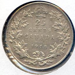 Canada 1918 silver 25 cents VF