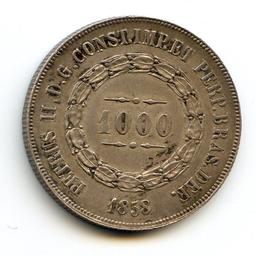Brazil 1858 silver 1000 reis XF