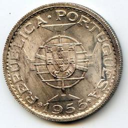 Angola 1955 silver 20 escudos BU