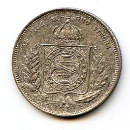 Brazil 1867 silver 200 reis toned UNC