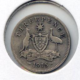 Australia 1915 silver 3 pence KEY DATE F