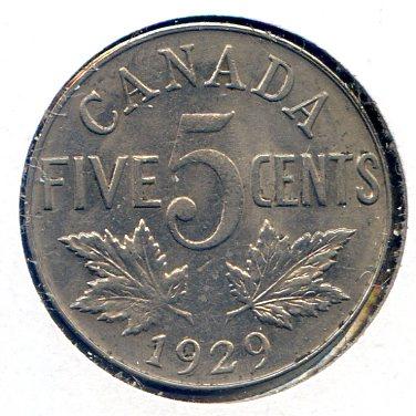 Canada 1922-29 5 cents, 3 pieces AU to UNC