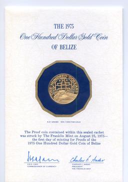 Belize 1975 GOLD 100 dollars PROOF