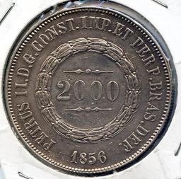Brazil 1856 silver 2000 reis AU