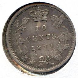 Canada 1871 silver 10 cents nice VF