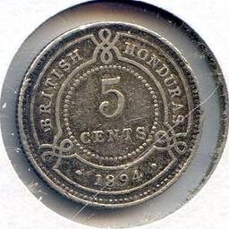 British Honduras 1895 silver 5 cents XF