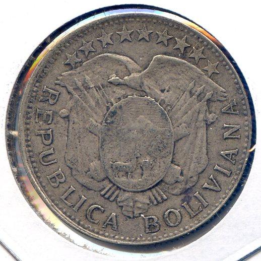 Bolivia 1904 MM silver 50 centavos VF/XF