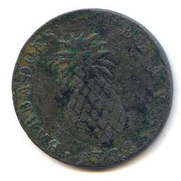 Barbados 1788 penny token Pineapple VF details corrosion
