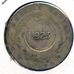 Costa Rica 1923 silver 1 colon counterstamp on 50 centavos.