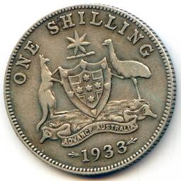 Australia 1933 silver 1 shilling F/VF RARE KEY DATE