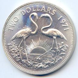 Bahamas 1971 silver 2 dollars choice BU