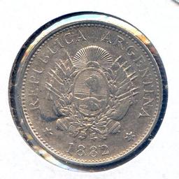 Argentina 1882 silver 20 centavos AU/UNC