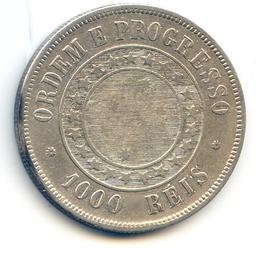 Brazil 1889 silver 1000 reis good VF