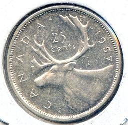 Canada 1956 and 1957 silver quarters, 2 AU/UNC pieces