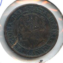 Canada 1859 large cent narrow 9 good VF dbl punched 9?