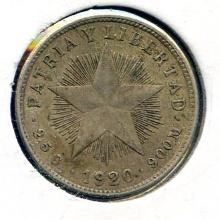 Cuba 1920 silver 10 centavos XF
