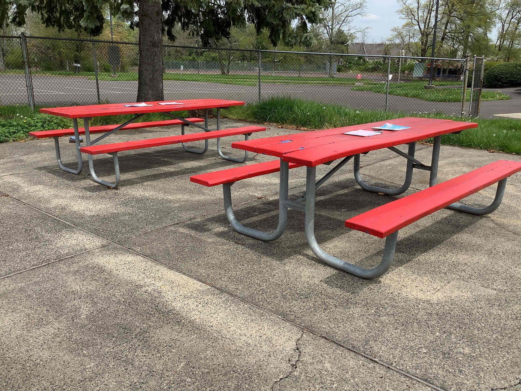 Red Picnic Tables