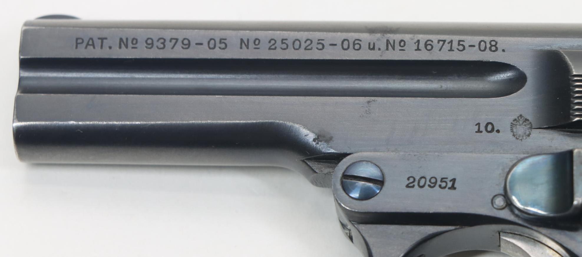 Steyr Pieper Patent M1909 Semi Automatic Pistol
