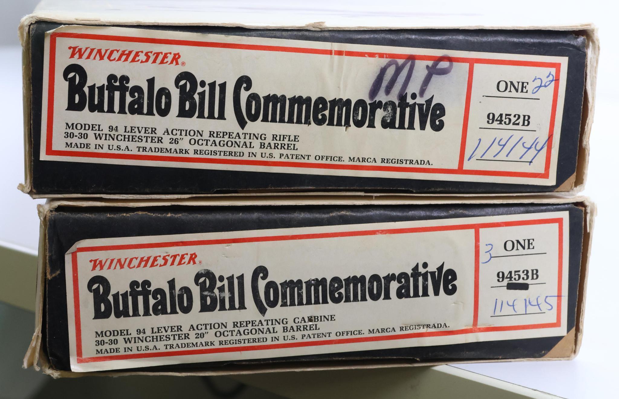 Hard To Find Consecutive Pair Winchester Model 94 Buffalo Bill Commemorative Lever Action Rifles