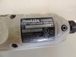 Makita TD020D 7.2 volt cordless driver with charger and case, Makita 10.8 volt battery & charger,