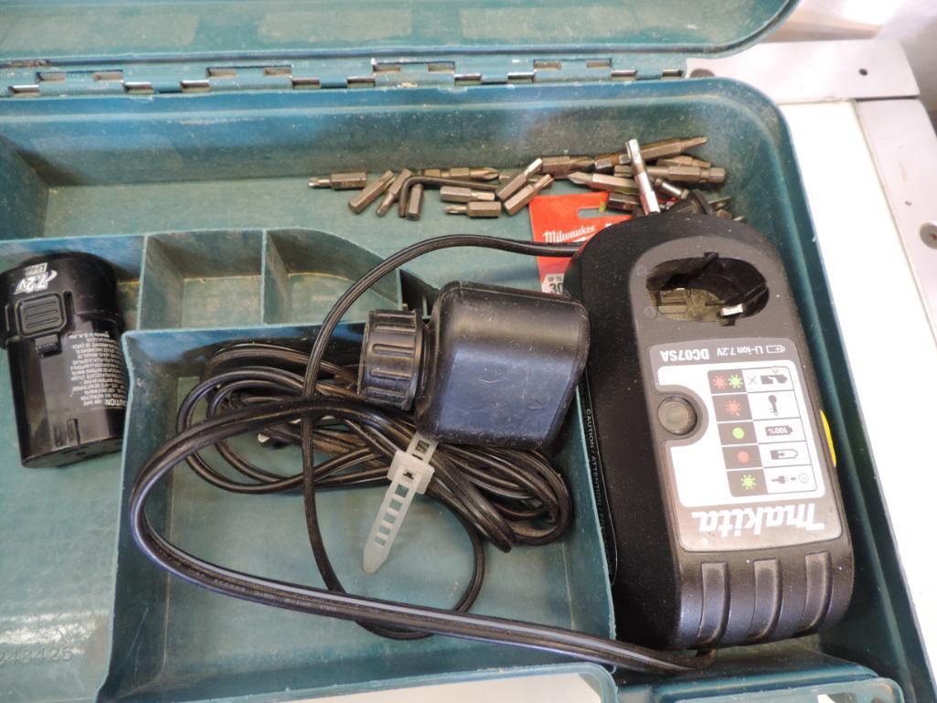 Makita TD020D 7.2 volt cordless driver with charger and case, Makita 10.8 volt battery & charger,