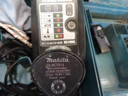 Makita TD020D 7.2 volt cordless driver with charger and case, Makita 10.8 volt battery & charger,