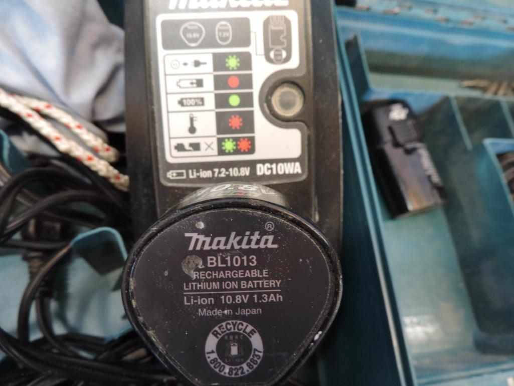 Makita TD020D 7.2 volt cordless driver with charger and case, Makita 10.8 volt battery & charger,