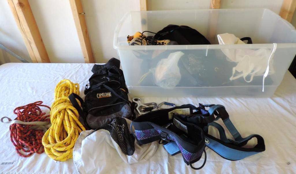 Climbing gear assortment.