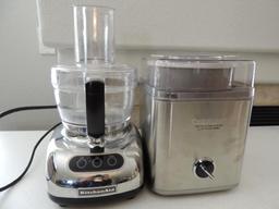 Kitchenaide food processor and Cuisinart ice cream maker.
