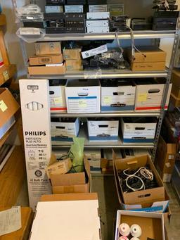 Contents of shelving back room-Cables, failed drives, cd drives, power supplies, computer parts,
