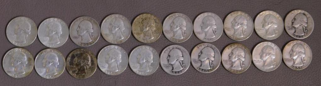 Twenty Pre 1965 Washington quarters