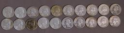 Twenty Pre 1965 Washington quarters