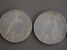Three 1922 Peace dollar coins