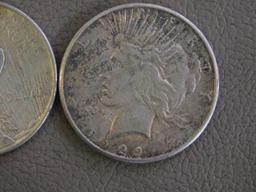 Three 1922 Peace dollar coins