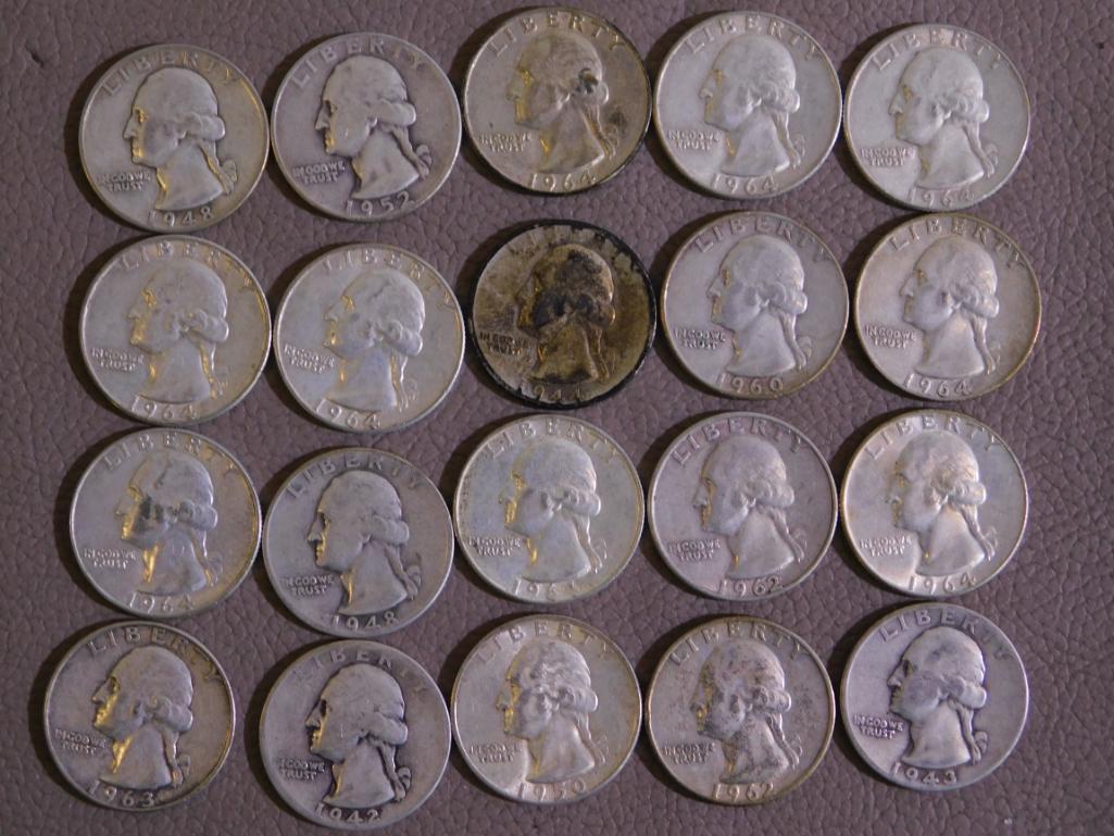 Twenty Pre 1965 Washington quarters